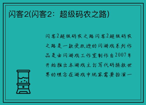 闪客2(闪客2：超级码农之路)